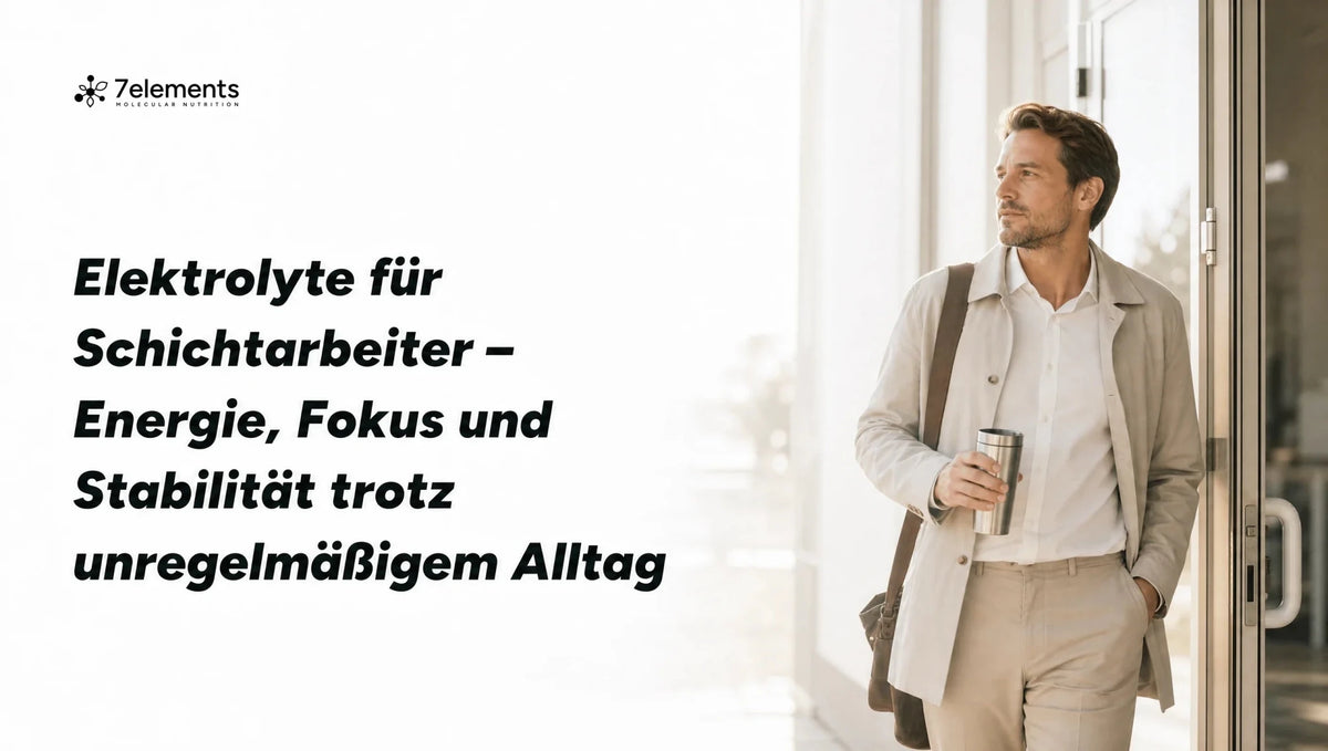 Mann in Arbeitskleidung verlässt morgens ein helles Gebäude – Elektrolyte für Schichtarbeiter